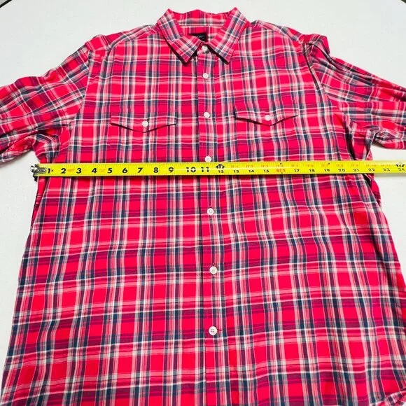 Untuckit Button Down Plaid Red Blue White Lightweight Cotton Shirt Men's Large. - Picture 4 of 8